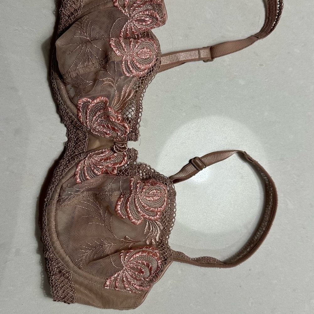 Elegant Lace Embroidered Bra - Beige and Pink CHANTELLE